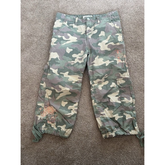 Cherokee Other - Vintage Y2K Cherokee Children's Cargo Pants Size 12 Camo W Embroidered Flowers